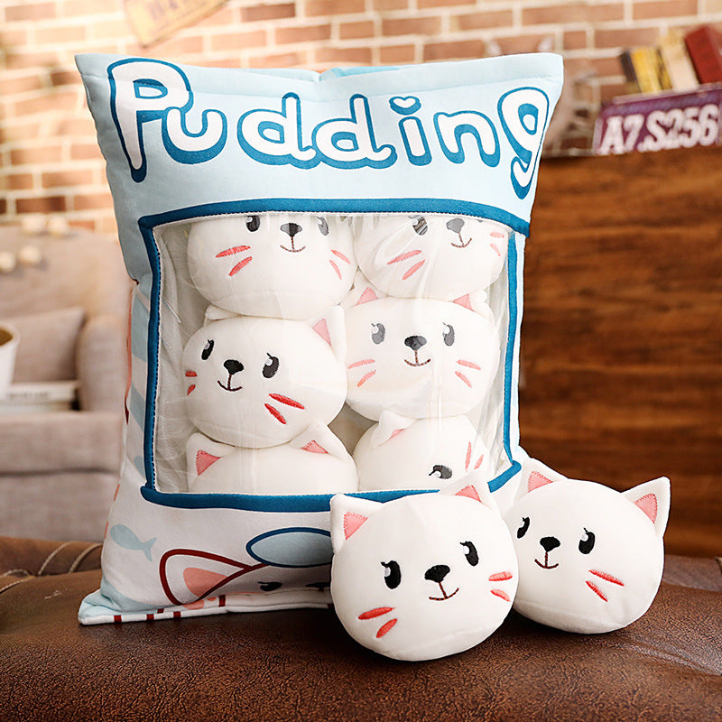 PERA FASHION Plush pillow toy featuring adorable cat-shaped plush toys in a cute packaging.
