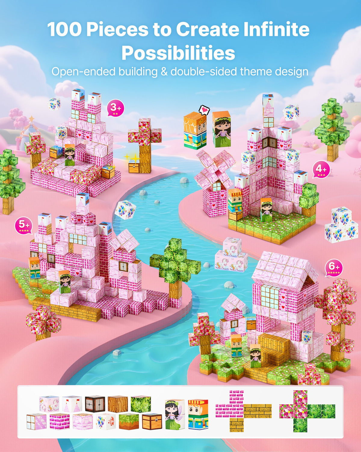 PERA FASHION 100PCS Magnetic Princess Castle Building Set