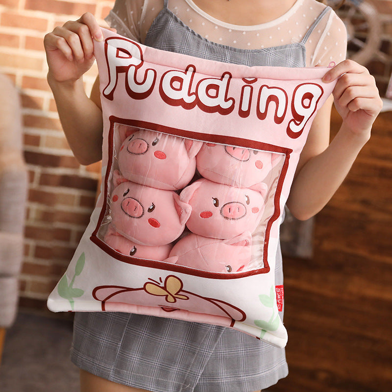 PERA FASHION Plush pillow toy featuring adorable pig plushies in a cute pouch.