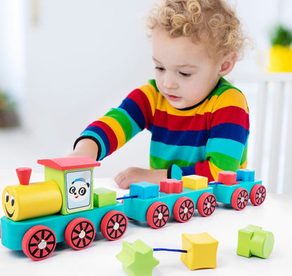 PERA FASHION Classic Wooden Train Building Blocks