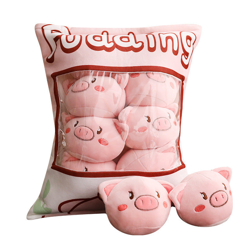 PERA FASHION plush pillow toy featuring cute pink pig plushies in a clear bag.