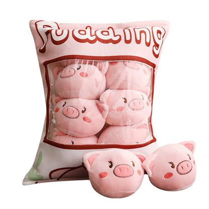 PERA FASHION plush pillow toy featuring cute pink pig plushies in a clear bag.