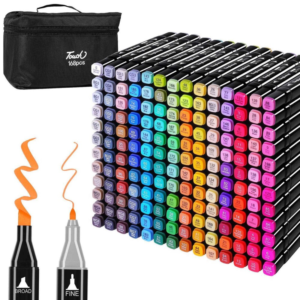 PERA FASHION 168-Color Dual Tip Drawing and Coloring Marker Set