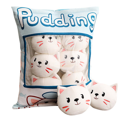 PERA FASHION plush pillow toy featuring cute cat designs in a decorative bag.