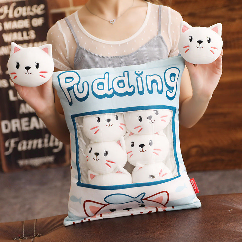 PERA FASHION Plush pillow toy featuring cute cat design with soft plush cats in a decorative pillow.